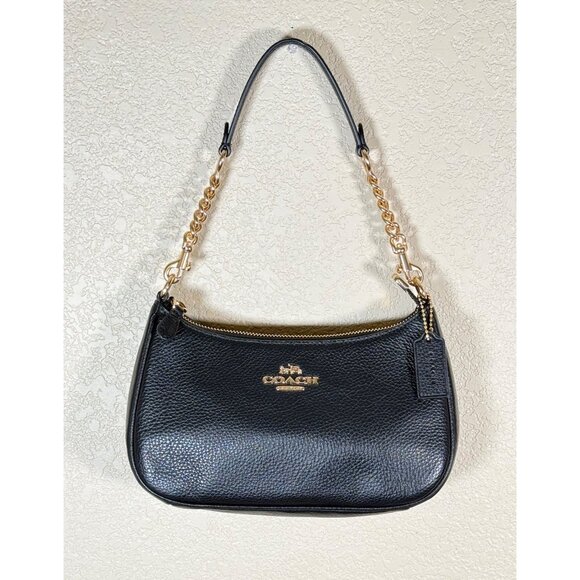 COACH Teri Pebble Leather Shoulder Bag Black